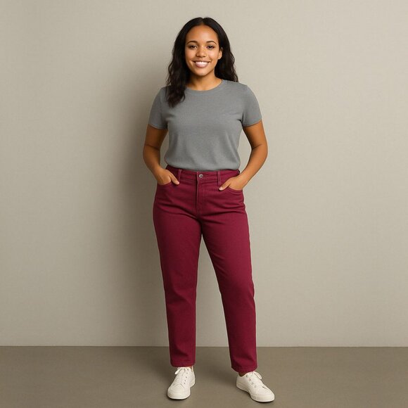 Talbots Women's Dark Pink Simply Flattering Boyfriend Jeans - Size 14W - NWT $89 - Picture 1 of 6